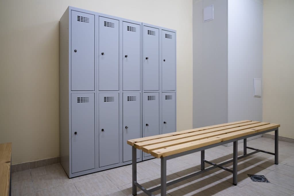 Clean locker room in a recreation facility